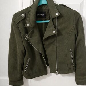 Chic Olive Leather Biker Jacket